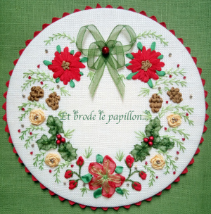 christmas wreath - embroidery kit - silk ribbon embroidery